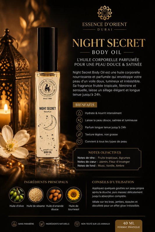 🌙 Night Secret Body Oil – Huile Corporelle Parfumée & Satinée